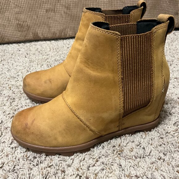 Sorel Tan Leather Ankle Boots With Elastic Side Panels - Size 9- Durable Slip-Re - Picture 5 of 16